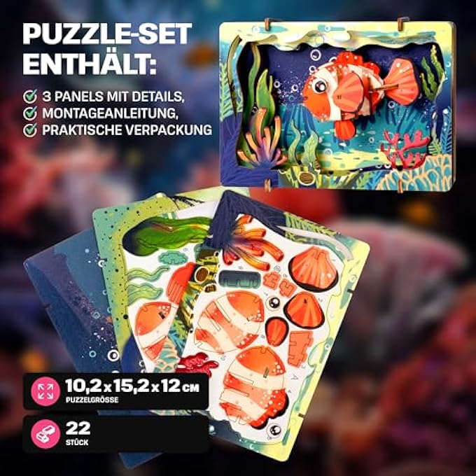 CLOWN FISH - CLOWN FISH 3D PUZZLE - DIY WOODEN ANIMAL PUZZLE - 3D PUZZLE FOR CHILDREN - CHILDREN'S WOODEN CRAFT SET - BRAIN TEASER WOODEN PUZZLE - TOY GIFTS FOR CHRISTMAS - Image 3